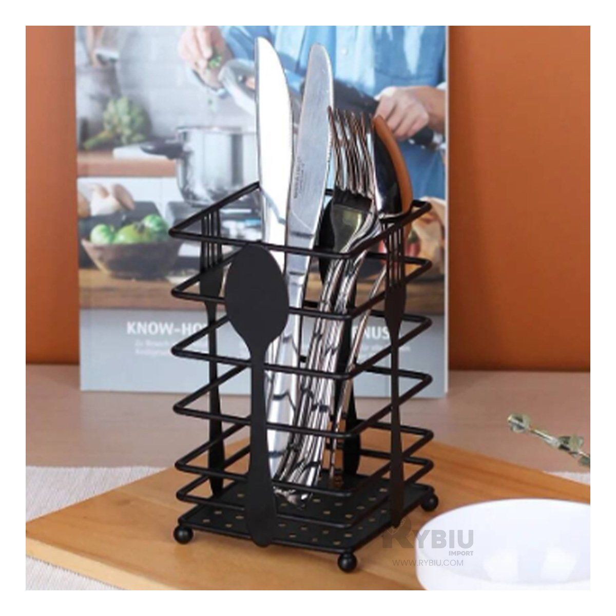 GENERICO - Porta Cubiertos para Mesa Negro Y+Regalo Agendita