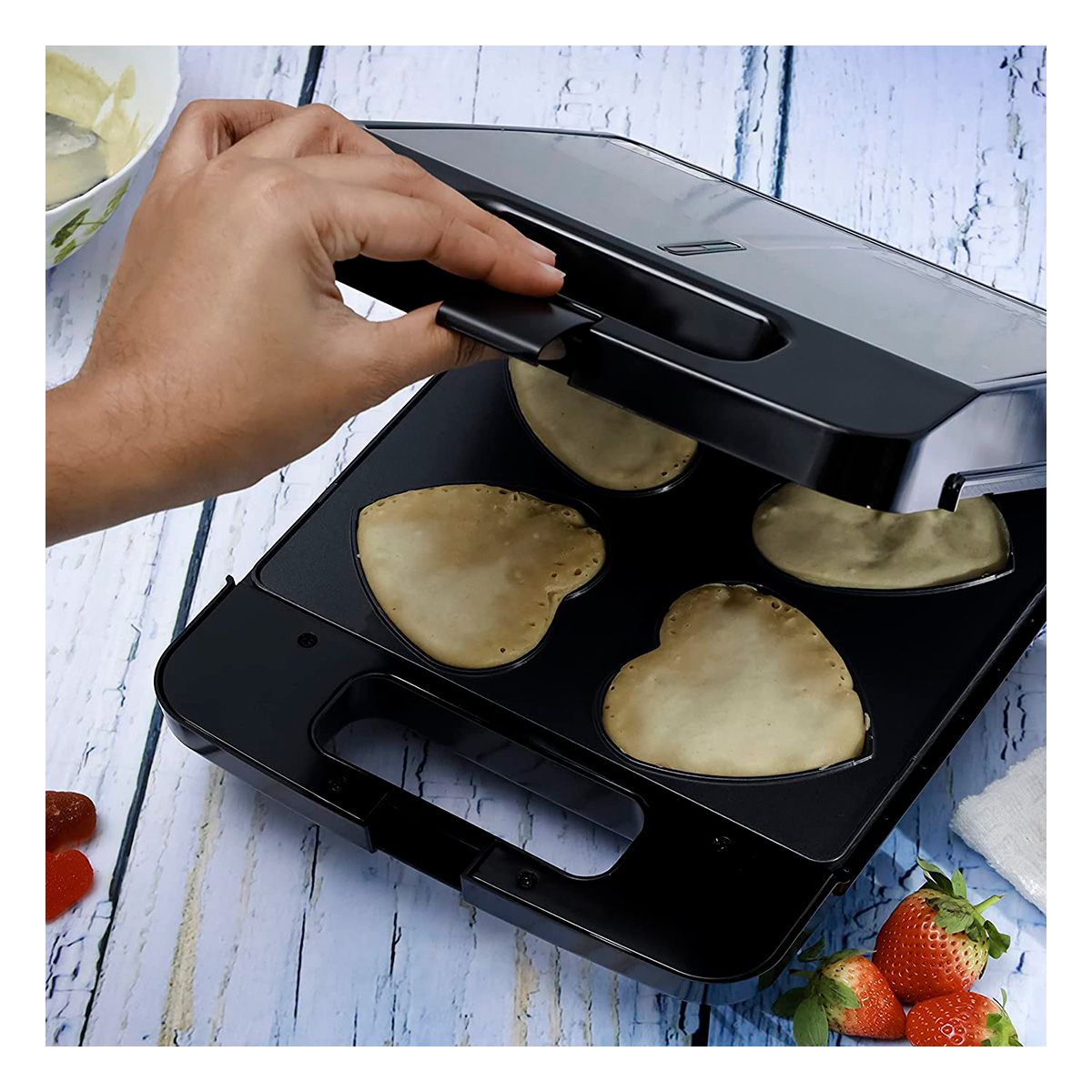 GENERICO - Maquina para Waffle de Corazon Negro Y+Envoltorio de Regalo