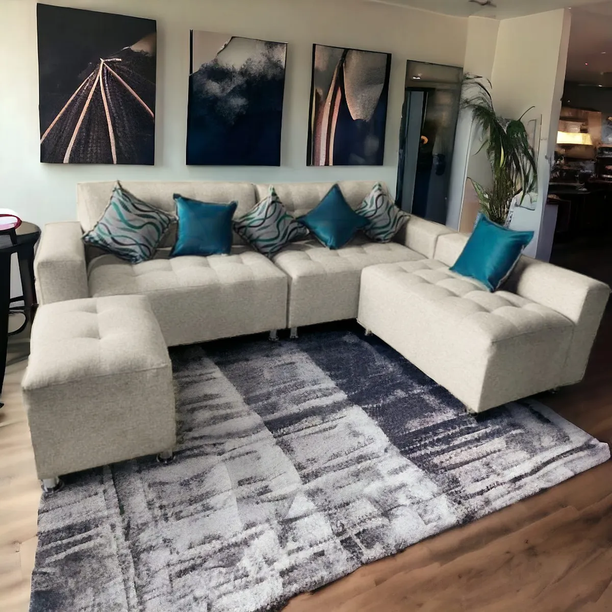 GENERICO - Sofá Seccional París 3 cuerpos + puff - Blanco