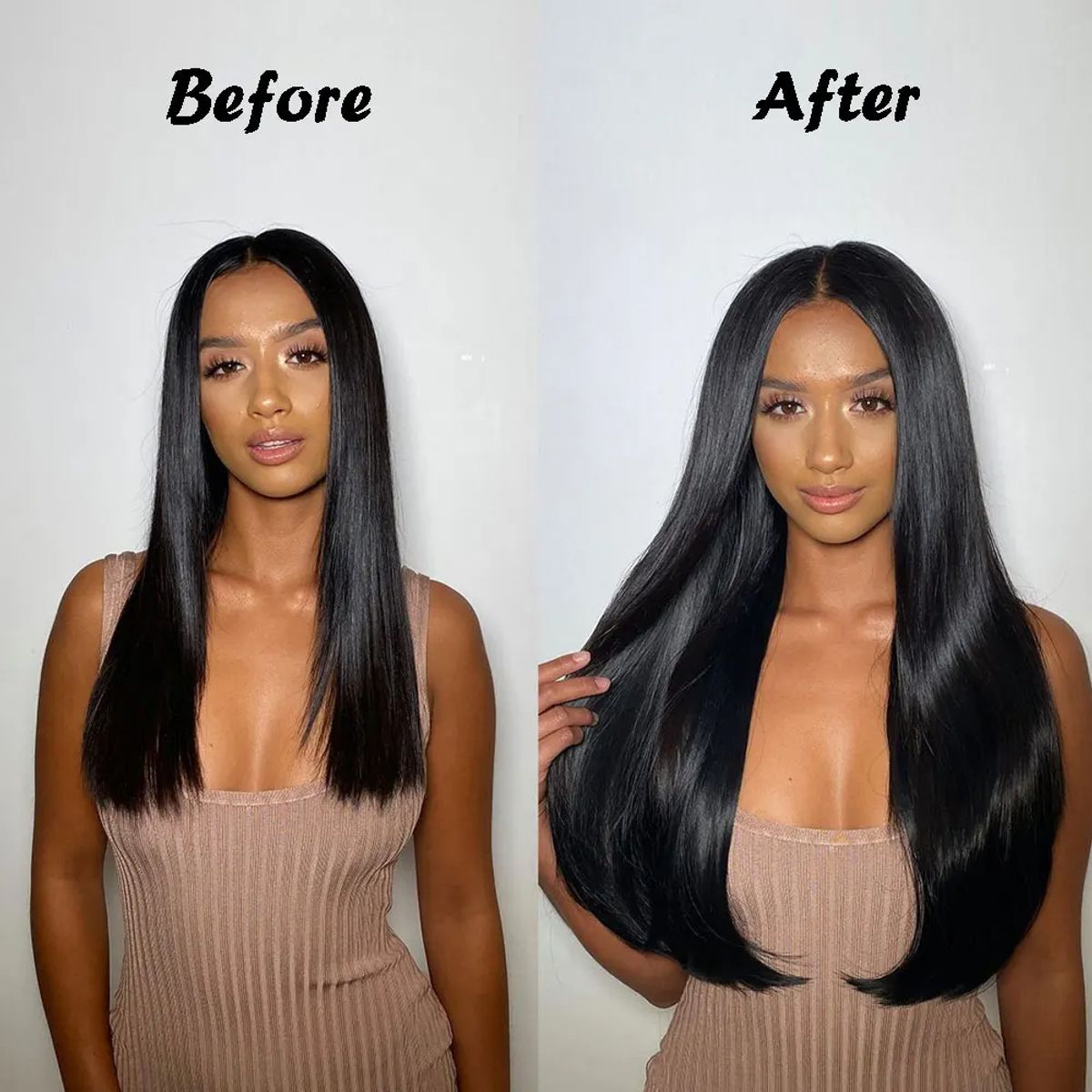 GENERICO - Extensiones Capilares Negro Largo 55 cm Cabello Postizos Clips Genieka