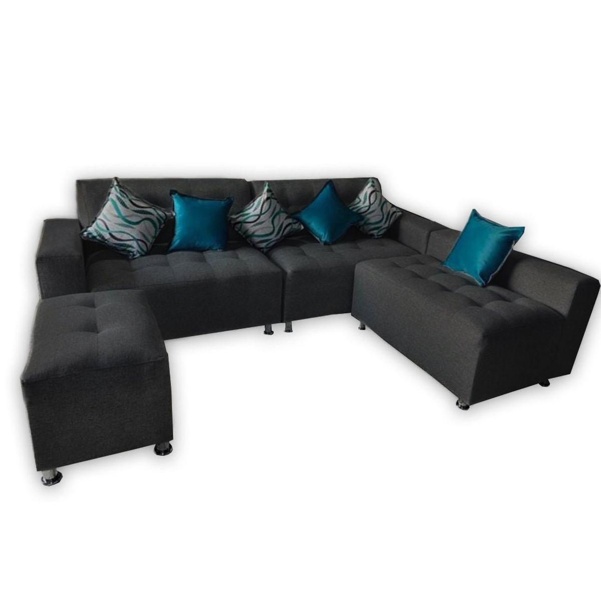 GENERICO - Sofá Seccional París 3 cuerpos + puff - Gris Oscuro