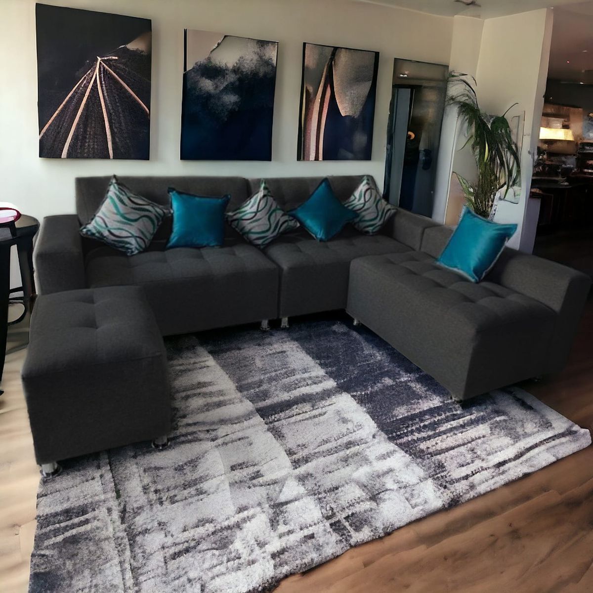 GENERICO - Sofá Seccional París 3 cuerpos + puff - Gris Oscuro