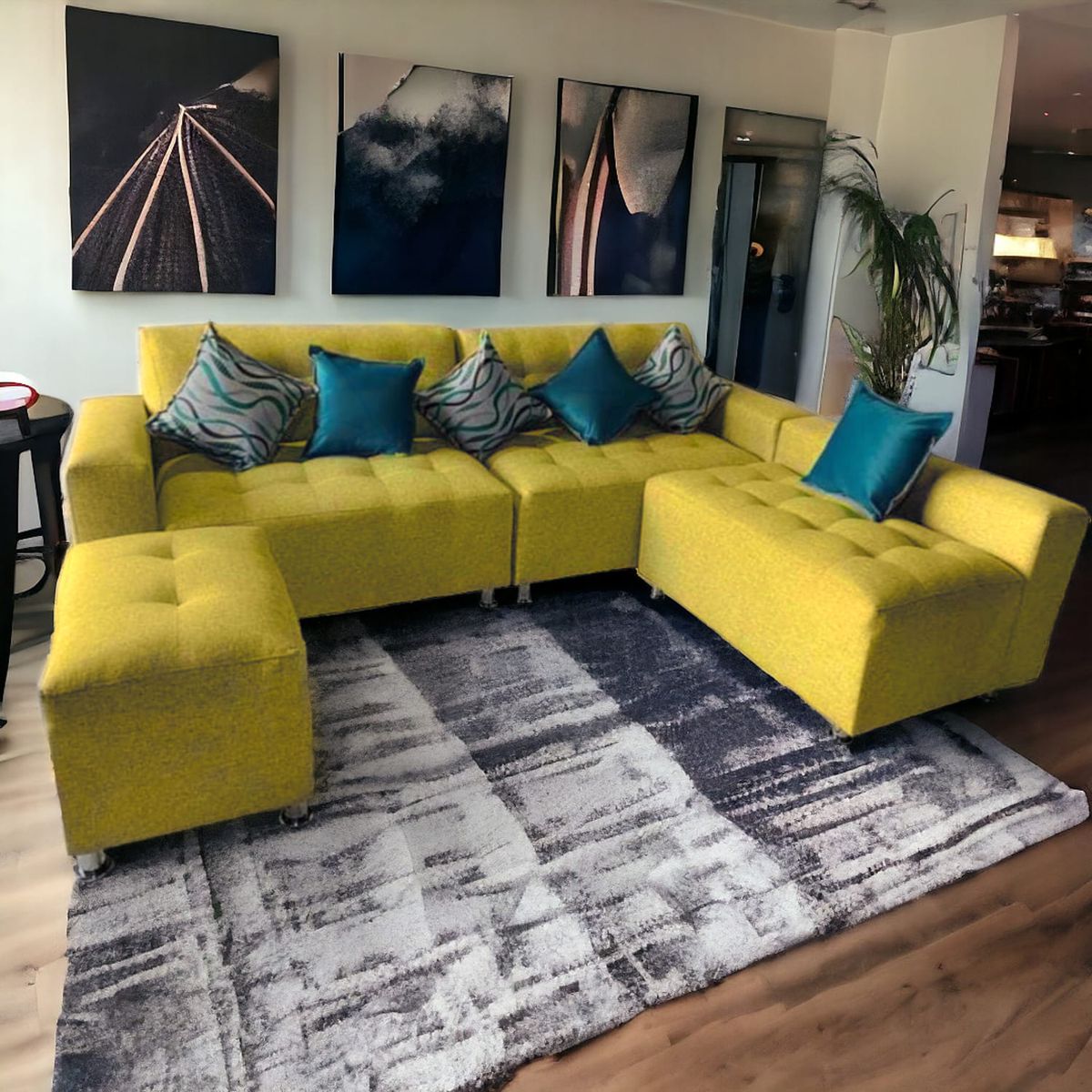 GENERICO - Sofá Seccional París 3 cuerpos + puff - Amarillo