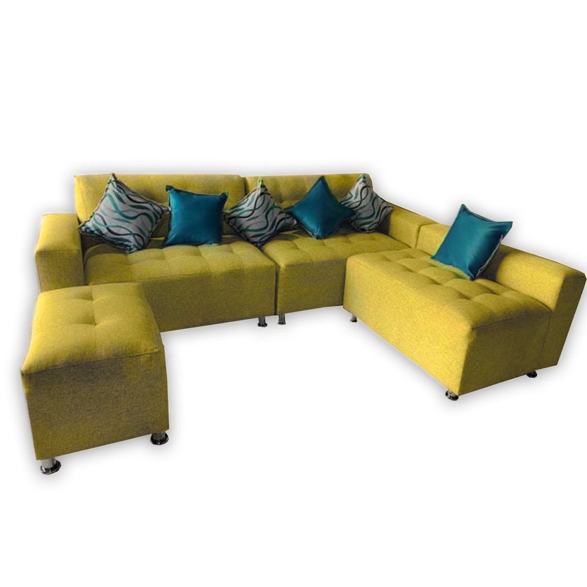 GENERICO - Sofá Seccional París 3 cuerpos + puff - Amarillo