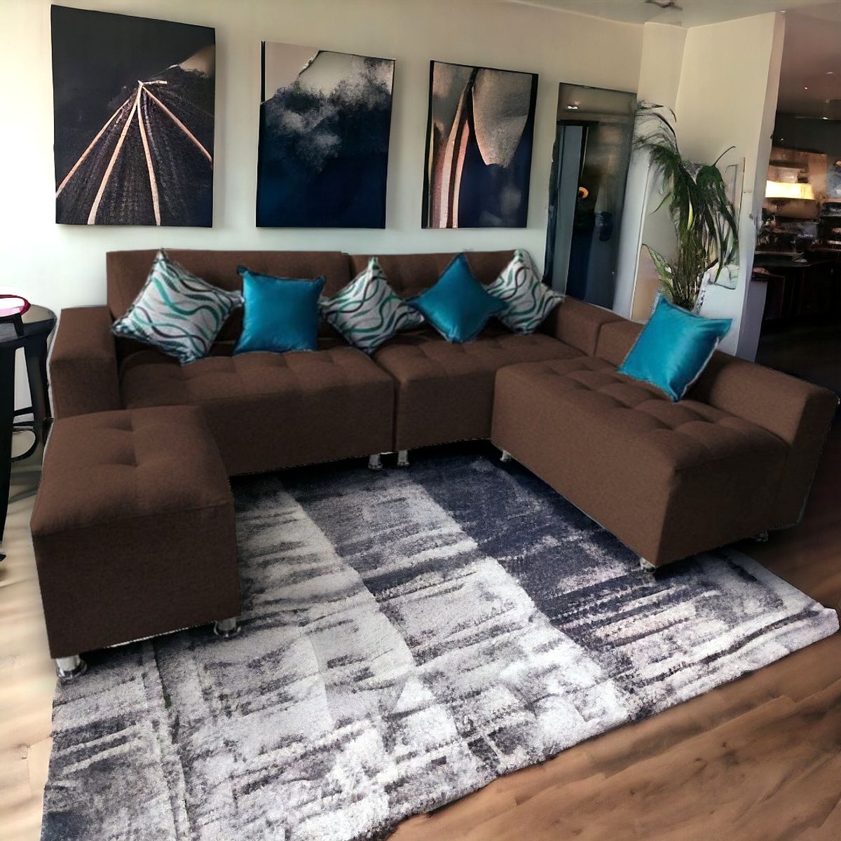 GENERICO - Sofá Seccional París 3 cuerpos + puff - Marrón