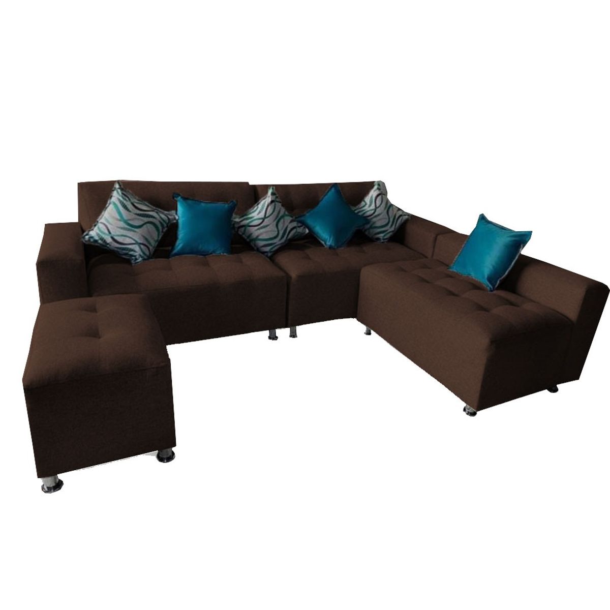 GENERICO - Sofá Seccional París 3 cuerpos + puff - Marrón