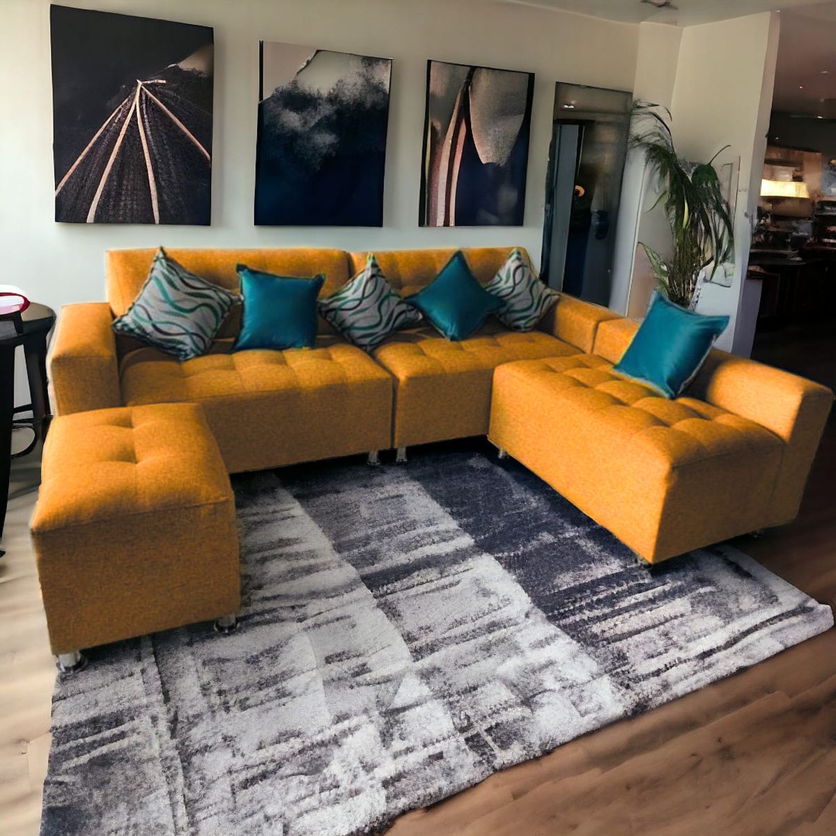 GENERICO - Sofá Seccional París 3 cuerpos + puff - Mostaza