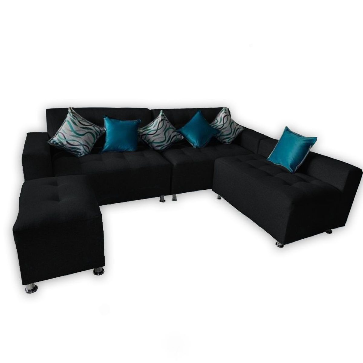 GENERICO - Sofá Seccional París 3 cuerpos + puff - Negro