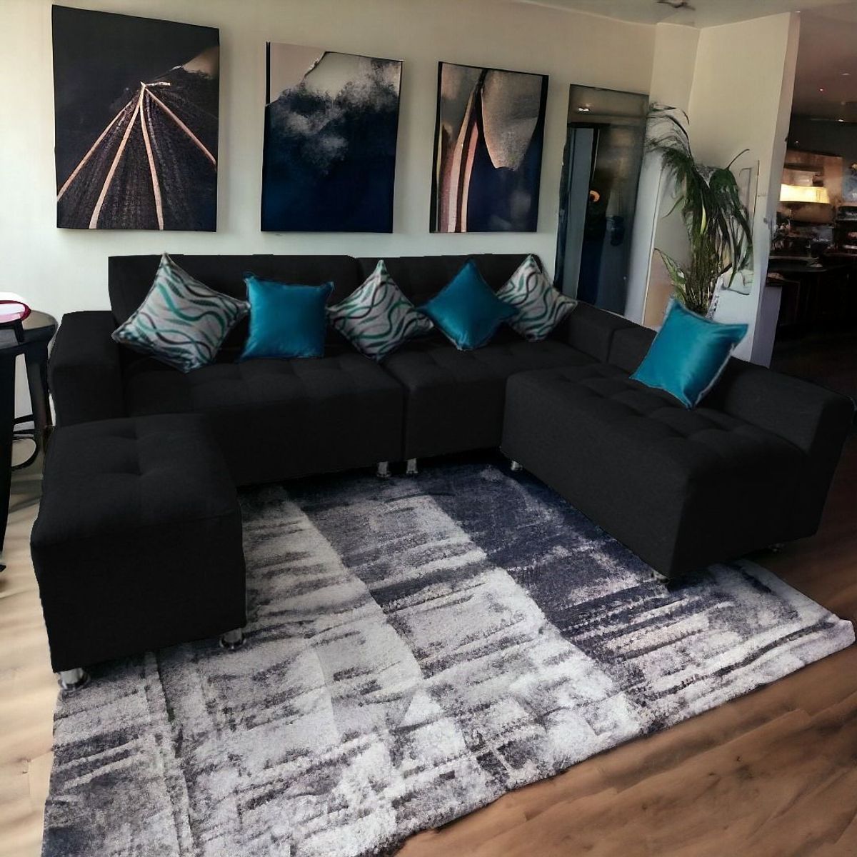 GENERICO - Sofá Seccional París 3 cuerpos + puff - Negro