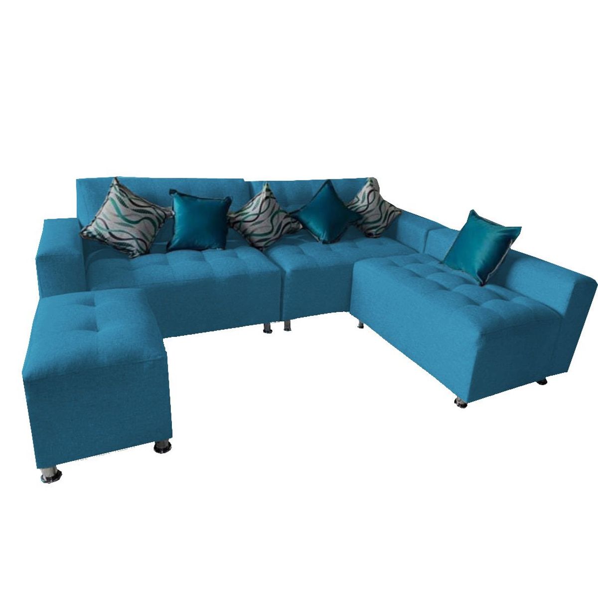 GENERICO - Sofá Seccional París 3 cuerpos + puff - Turquesa