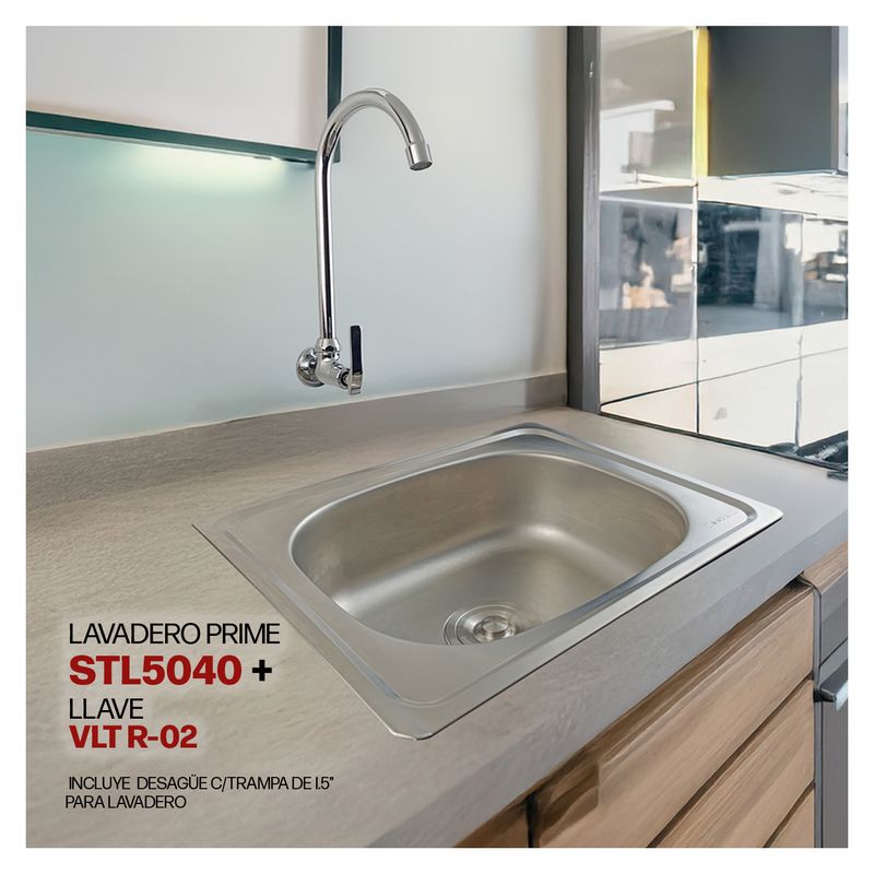 STONE - COMBO DE LAVADERO DE ACERO PRIME STL5040  VLT R-02 RUMI