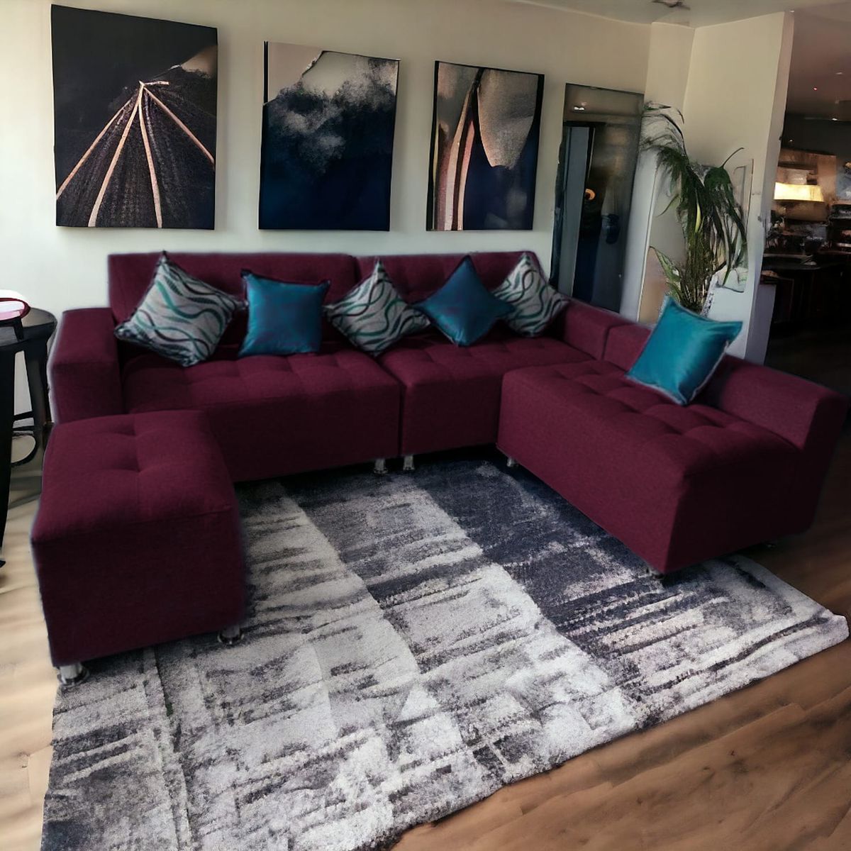 GENERICO - Sofá Seccional París 3 cuerpos + puff - Vino