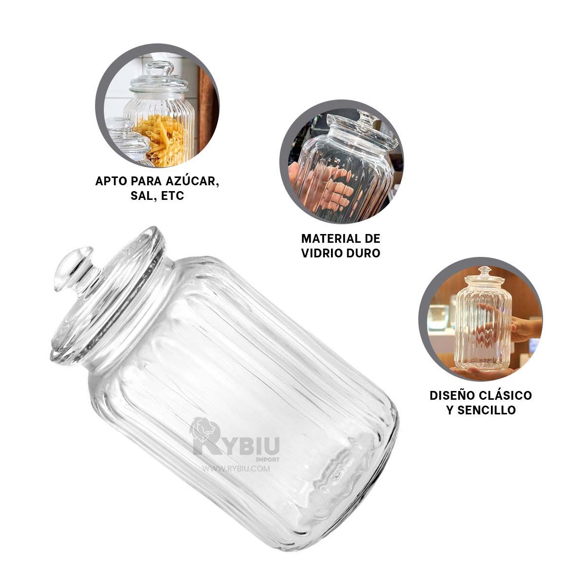 RYBIU IMPORT - Recipiente de Vidrio de 2 K Y+Regalo Ligas para Peinar