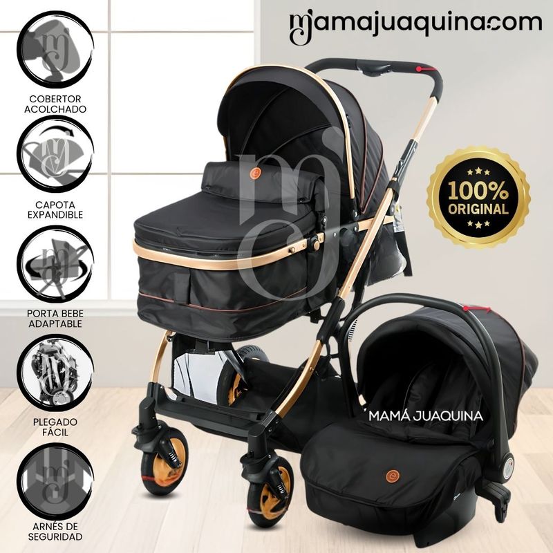 EBABY - Coche Cuna «RONDA PLUS II» con Porta bebé Black