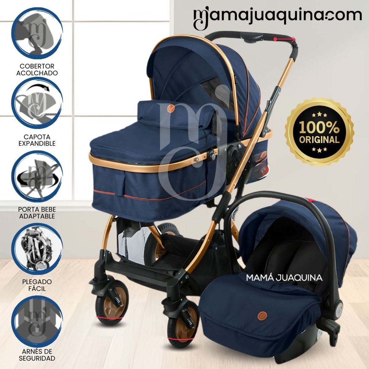 EBABY - Coche Moisés Travel System «RONDA PLUS II» Porta bebé Blue