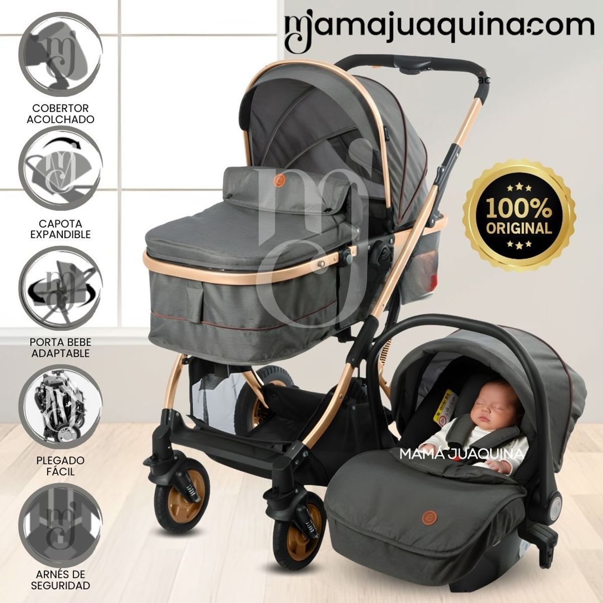 EBABY - Coche Moisés Travel System «RONDA PLUS II» Porta bebé Gray