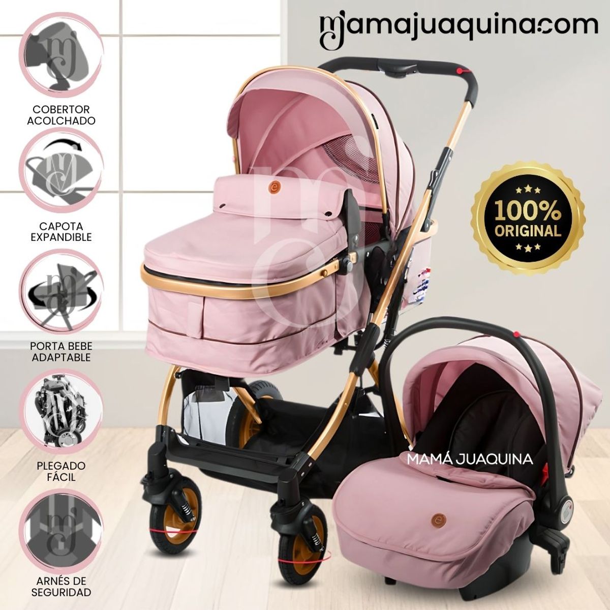 EBABY - Coche Moisés Travel System «RONDA PLUS II» Porta bebé Pink