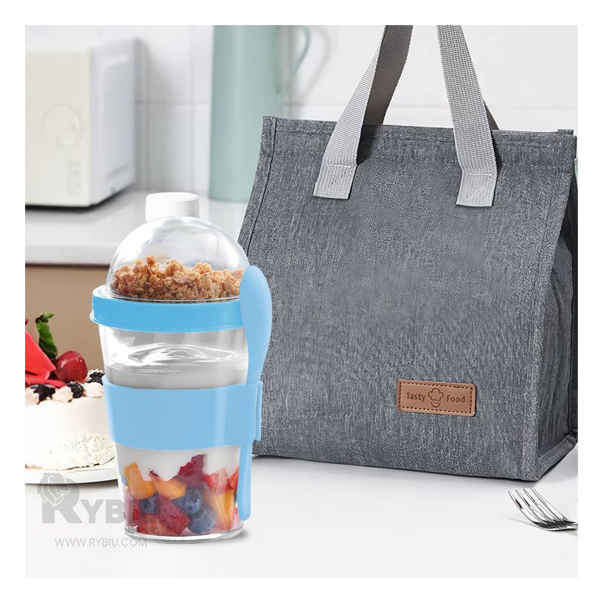 RYBIU IMPORT - Pocillo Versatil de 350ML Celeste Y+Regalo Ligas para Peinar