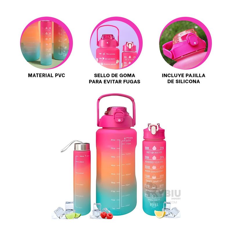 RYBIU IMPORT - Set de Bidones Trio de Excursiones Fucsia Y+Gift Stickers