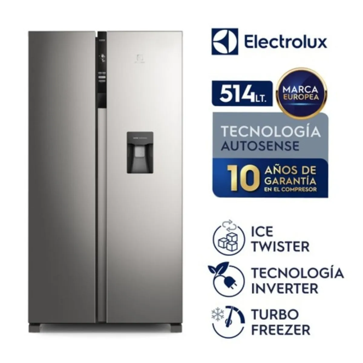 ELECTROLUX - Refrigerador ERSA53V2HDS No Frost Side By Side Inverter 514 Litros Silver Electrolux