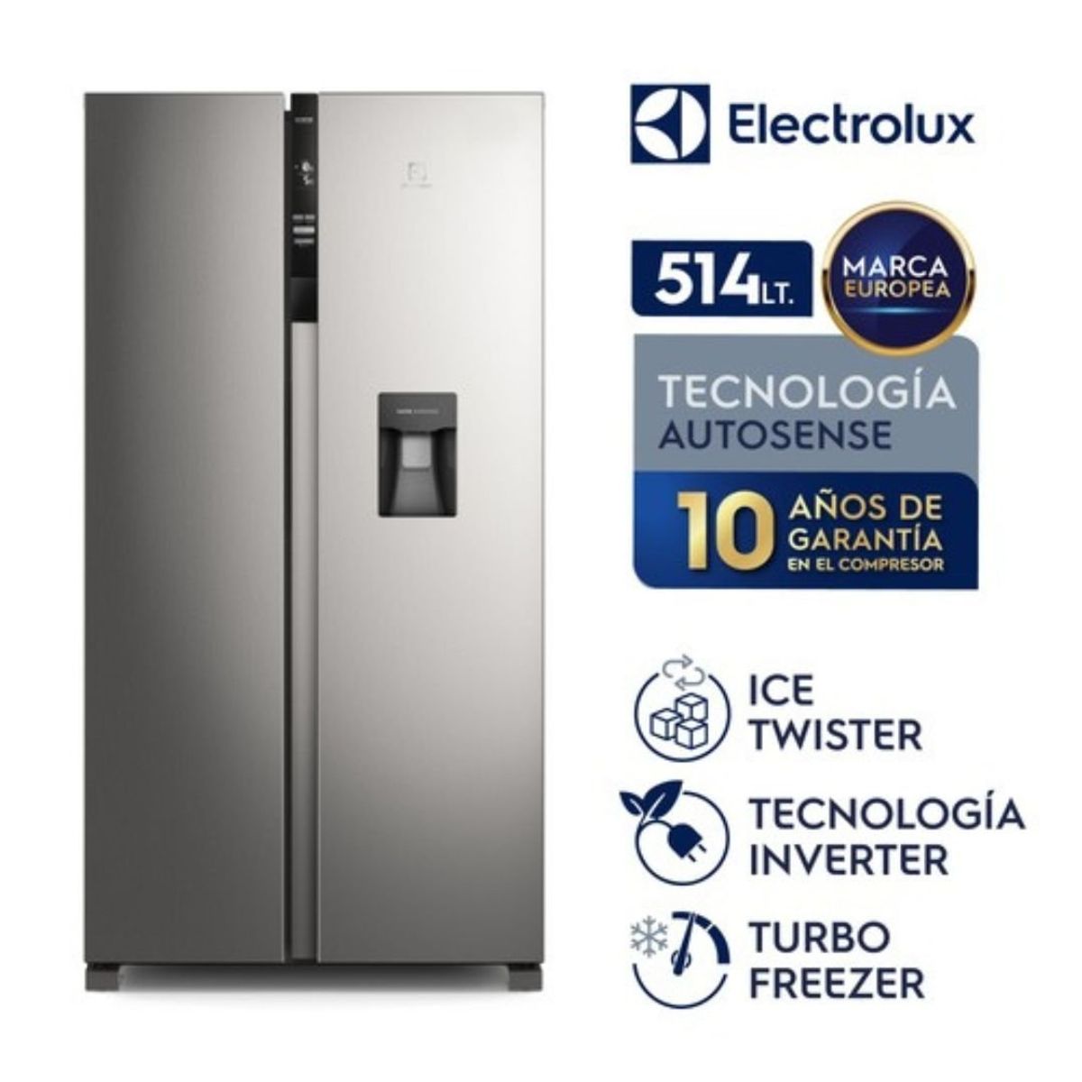 ELECTROLUX - Refrigerador ERSA53V2HDS No Frost Side By Side Inverter 514 Litros Silver Electrolux