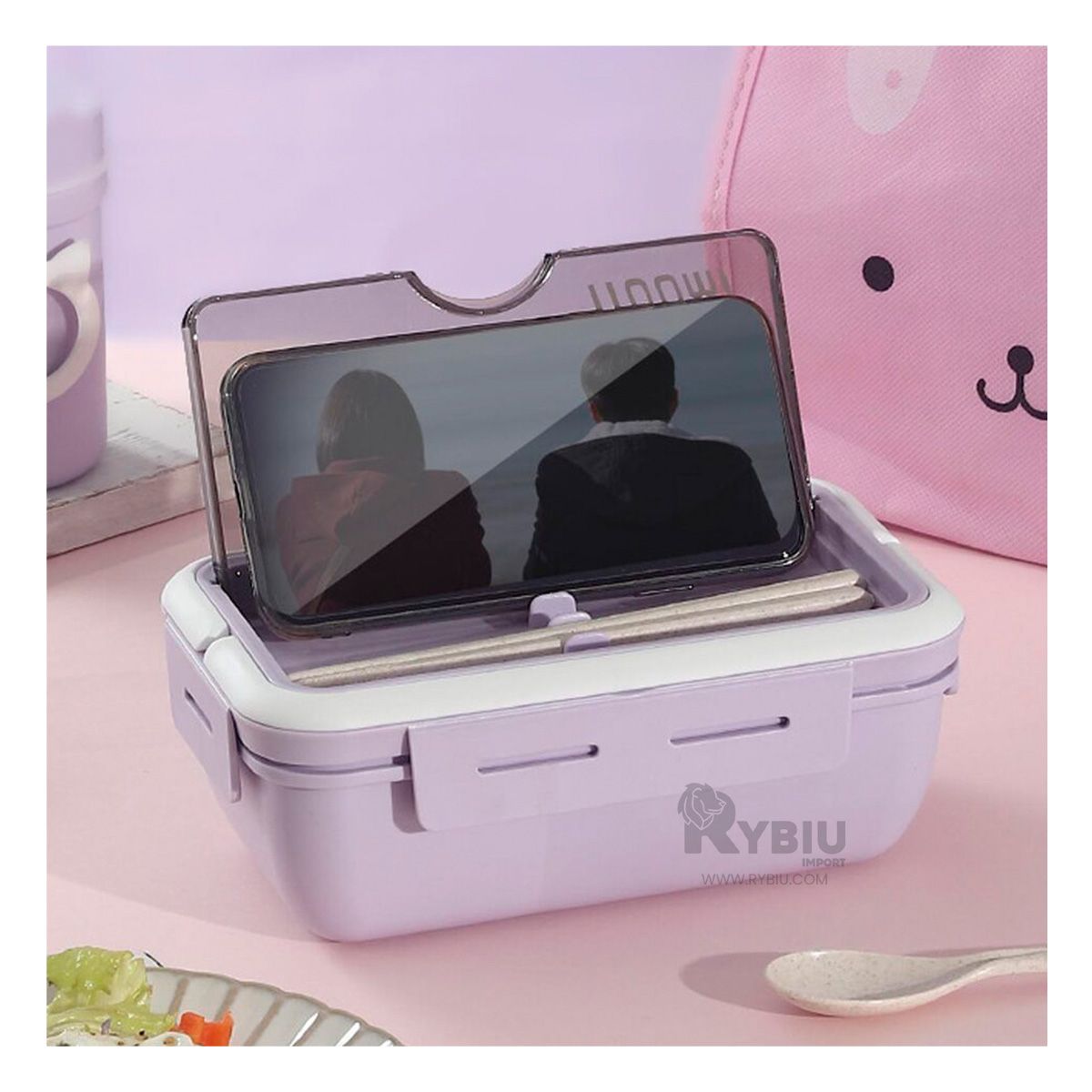 RYBIU IMPORT - Taper Lunch Box de 1100 ml con Cubiertos en Tono Morado