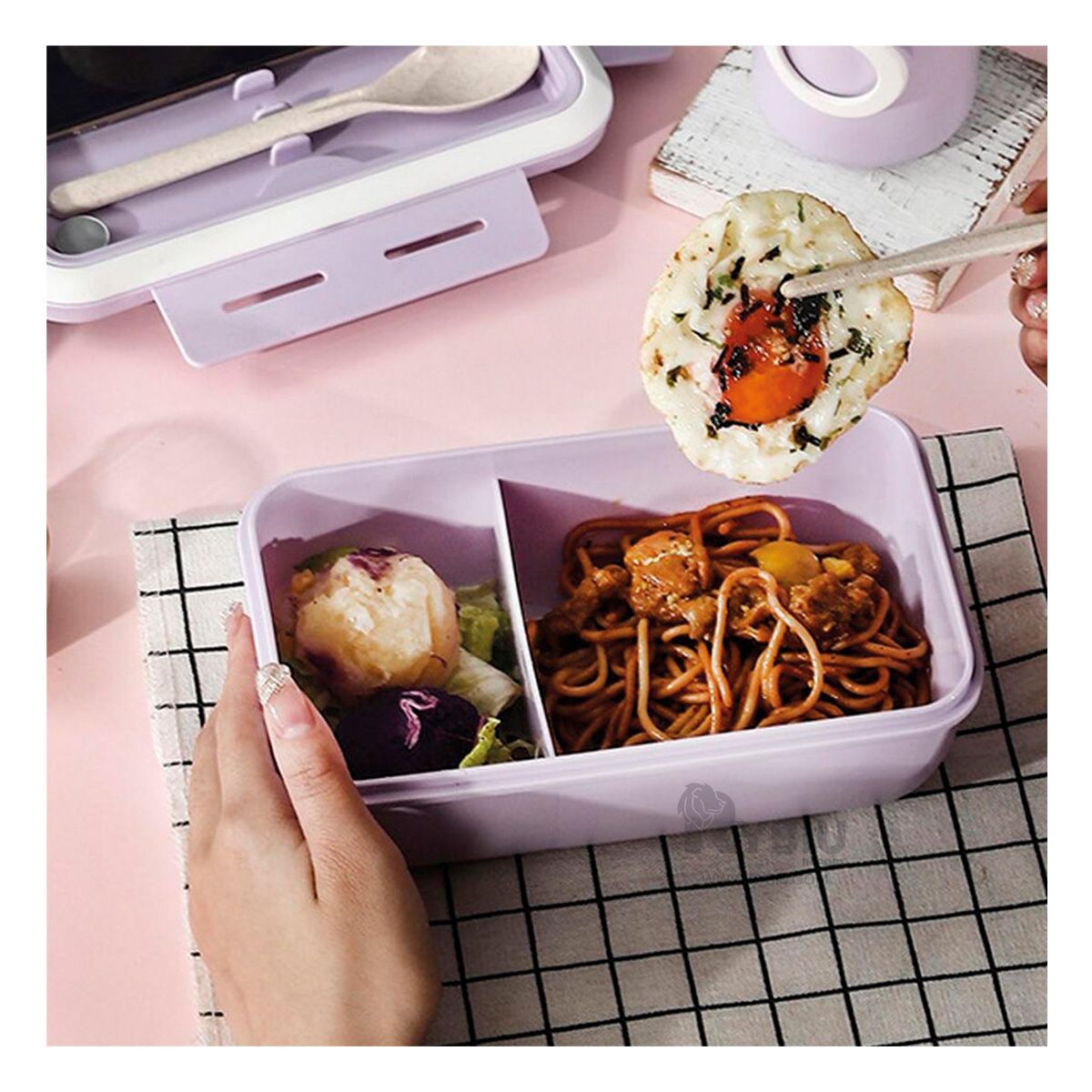 RYBIU IMPORT - Taper Lunch Box de 1100 ml con Cubiertos en Tono Morado