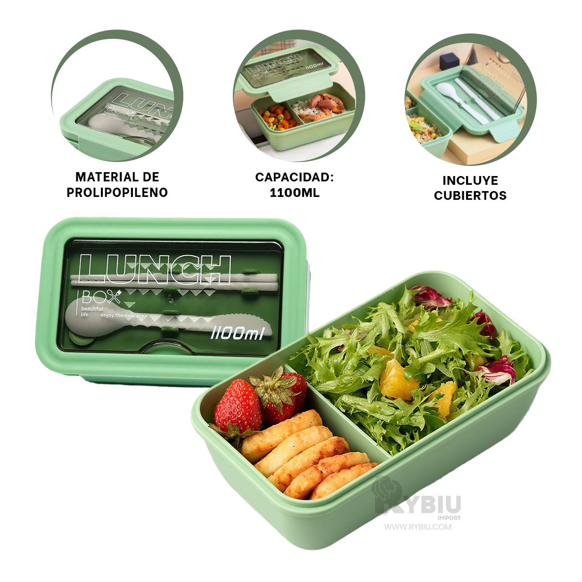 RYBIU IMPORT - Envase Compacto para Comida Verde Y+Envoltorio de Regalo