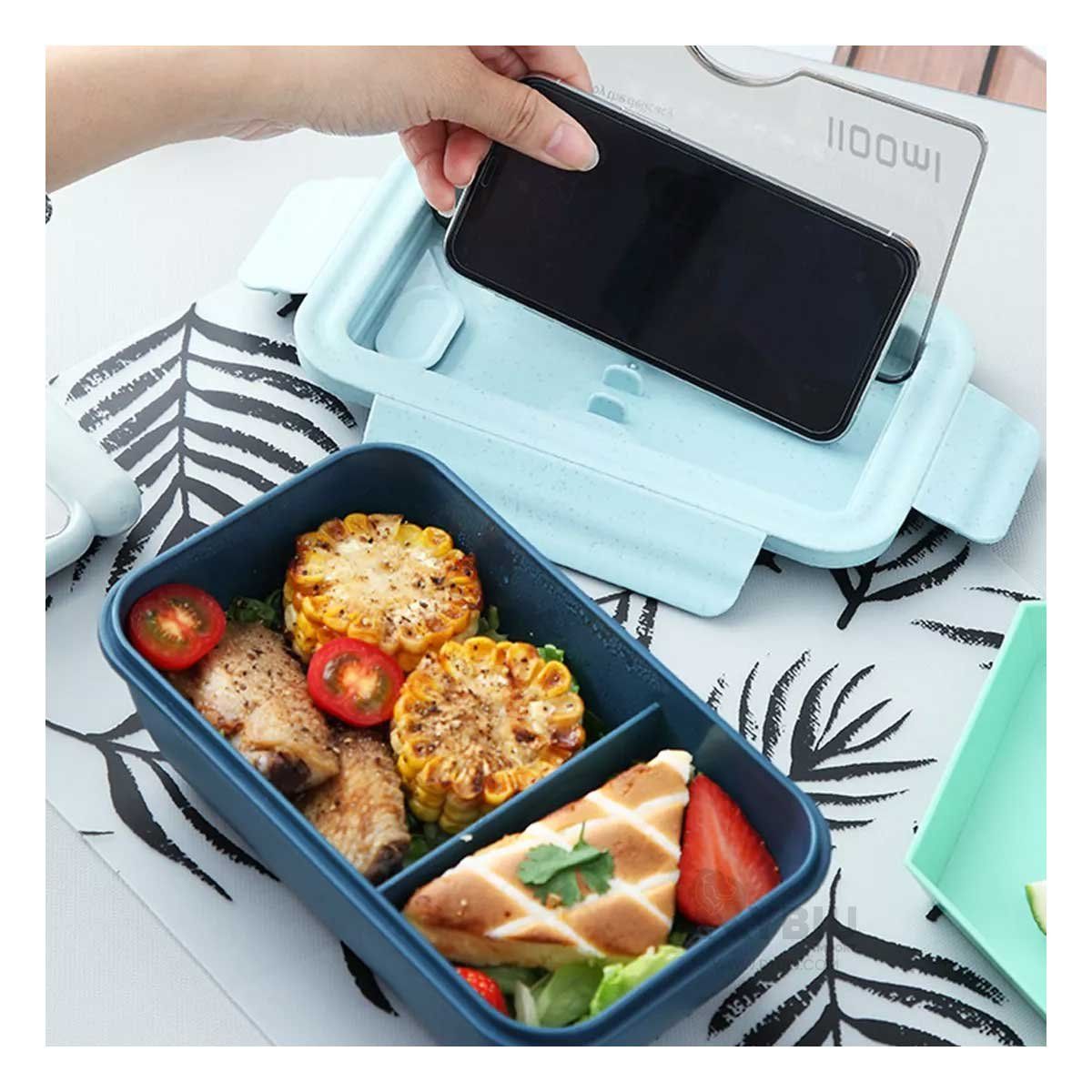 RYBIU IMPORT - Taper Lunch Box de 1100 ml con Cubiertos en Tono Azul