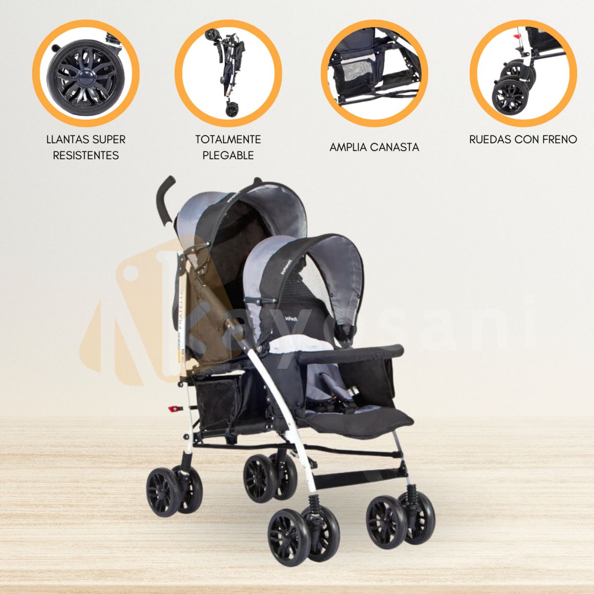 INFANTI - Coche Cuna Mellicero «DUO FRATELLO COUNTOUR» Black