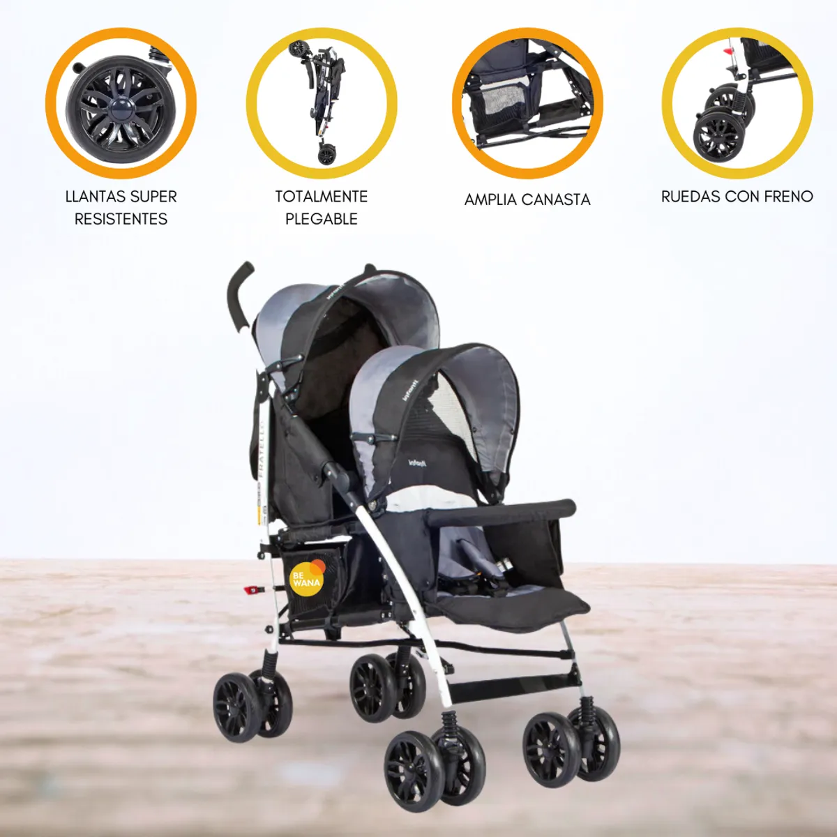 INFANTI - Coche Cuna Mellicero »DUO FRATELLO COUNTOUR» Black