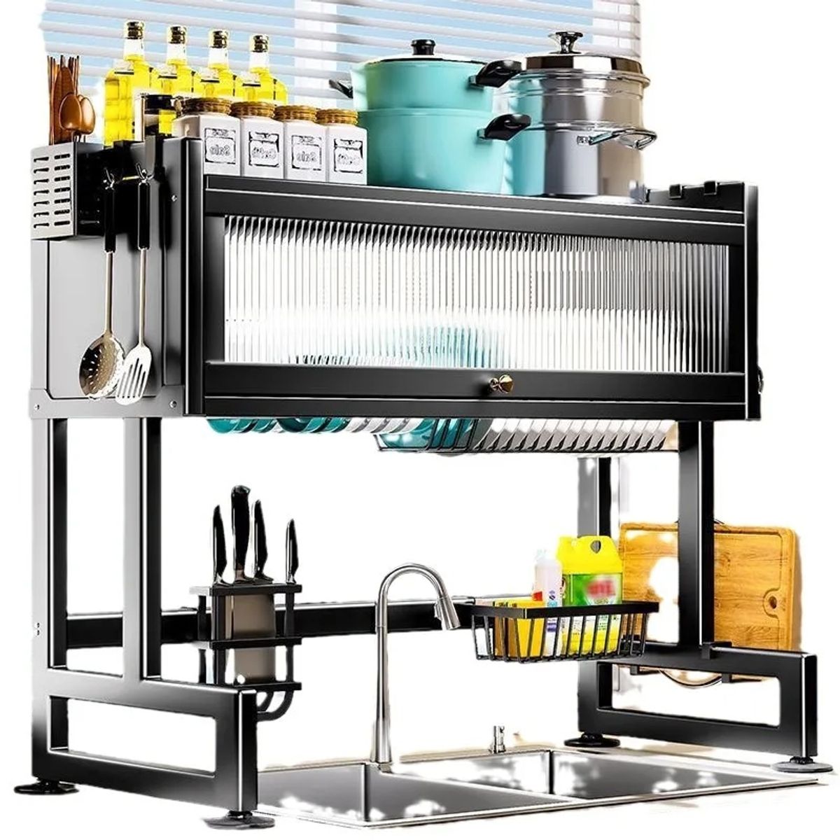 GENERICO - Rack Escurridor con tapa Acrílica para platos Almacenamiento vajillas