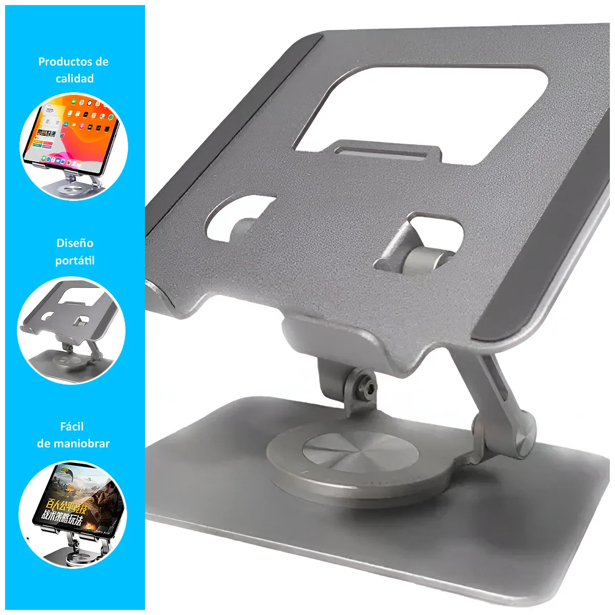 GENERICO - Soporte Giratorio Para Tablet Metal Plomo Base Plegable