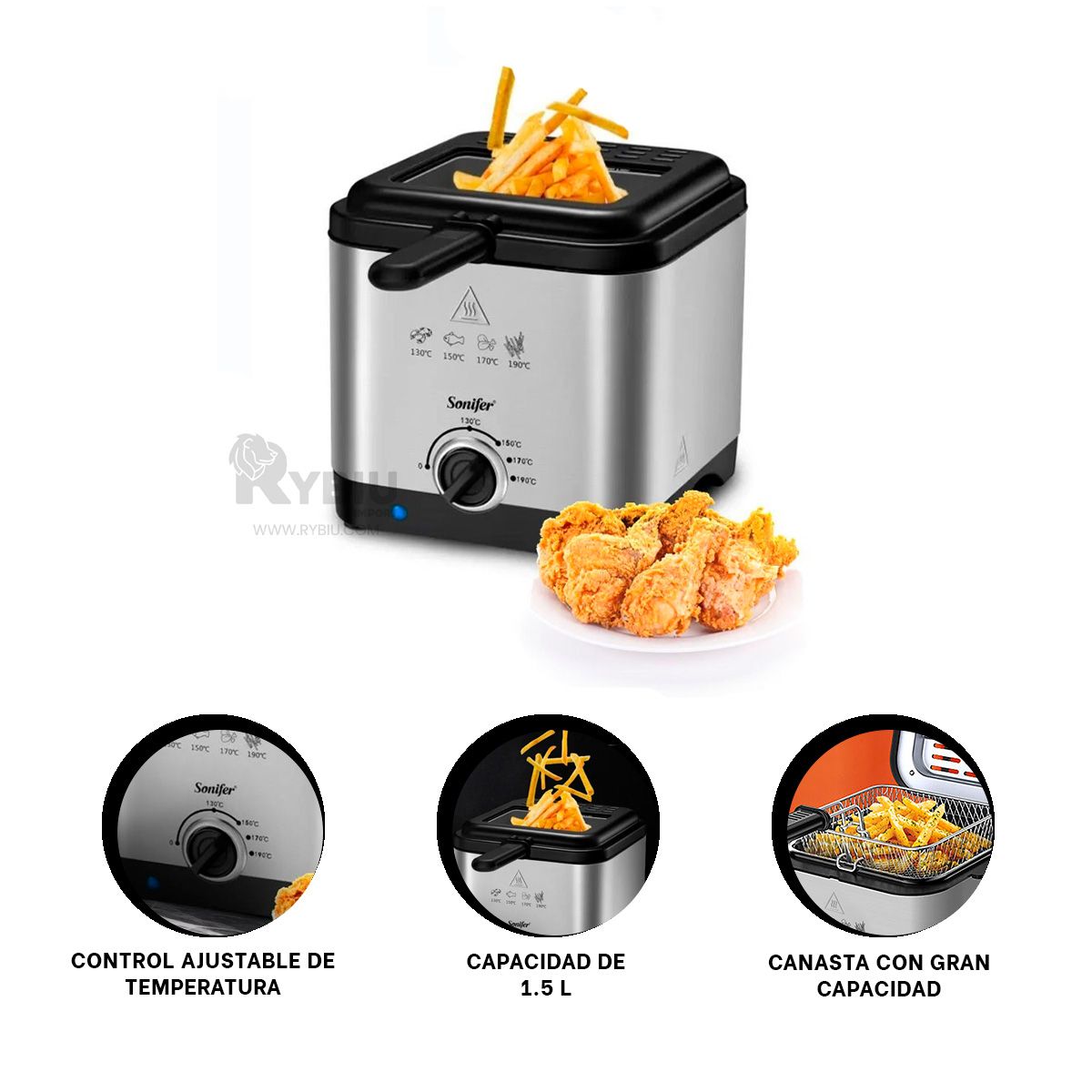 RYBIU IMPORT - Freidora Resistente con Gran Capacidad Y+Regalo Stickers
