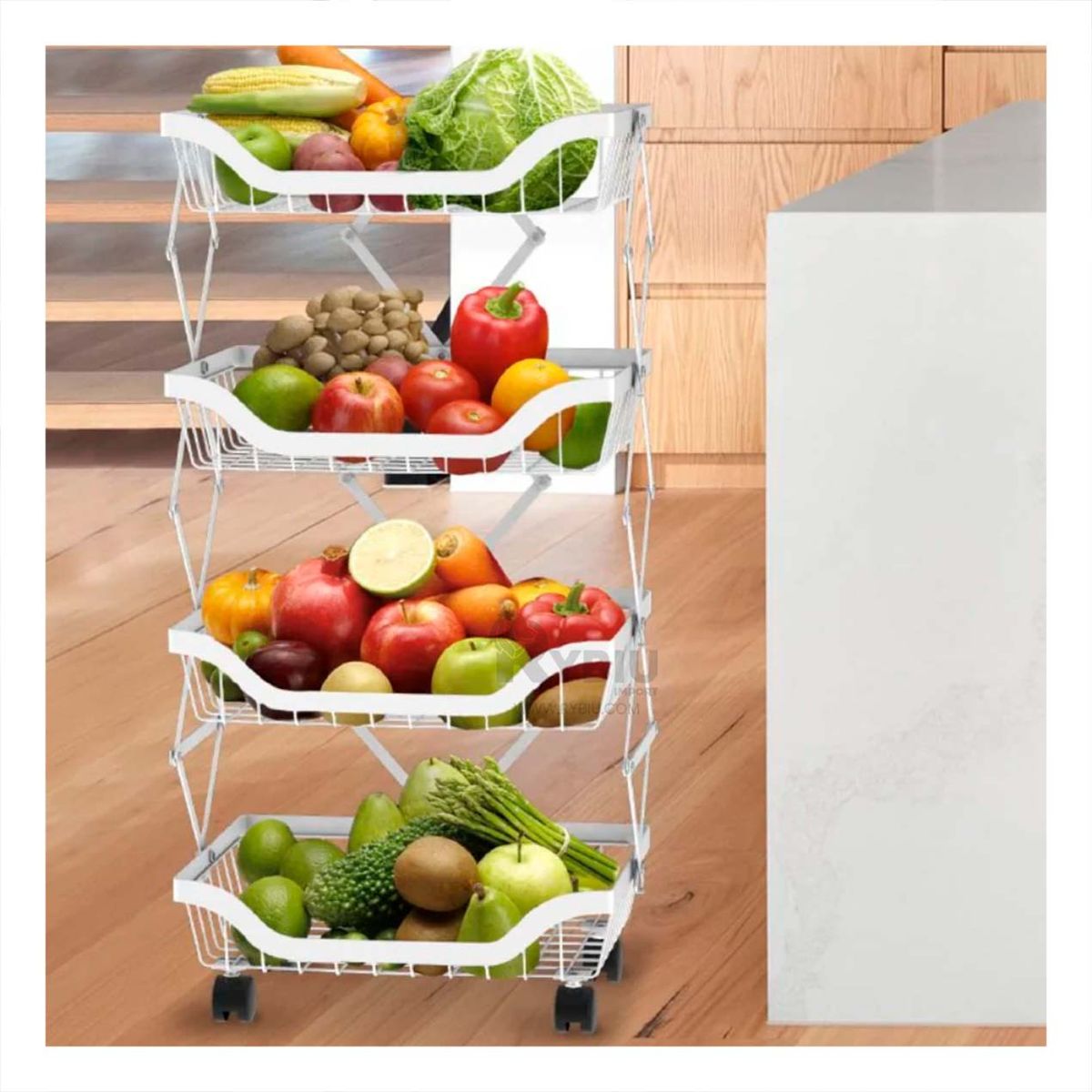 RYBIU IMPORT - Verdulero para Cocina 4 Pisos Blanco Y+Papel de Regalo