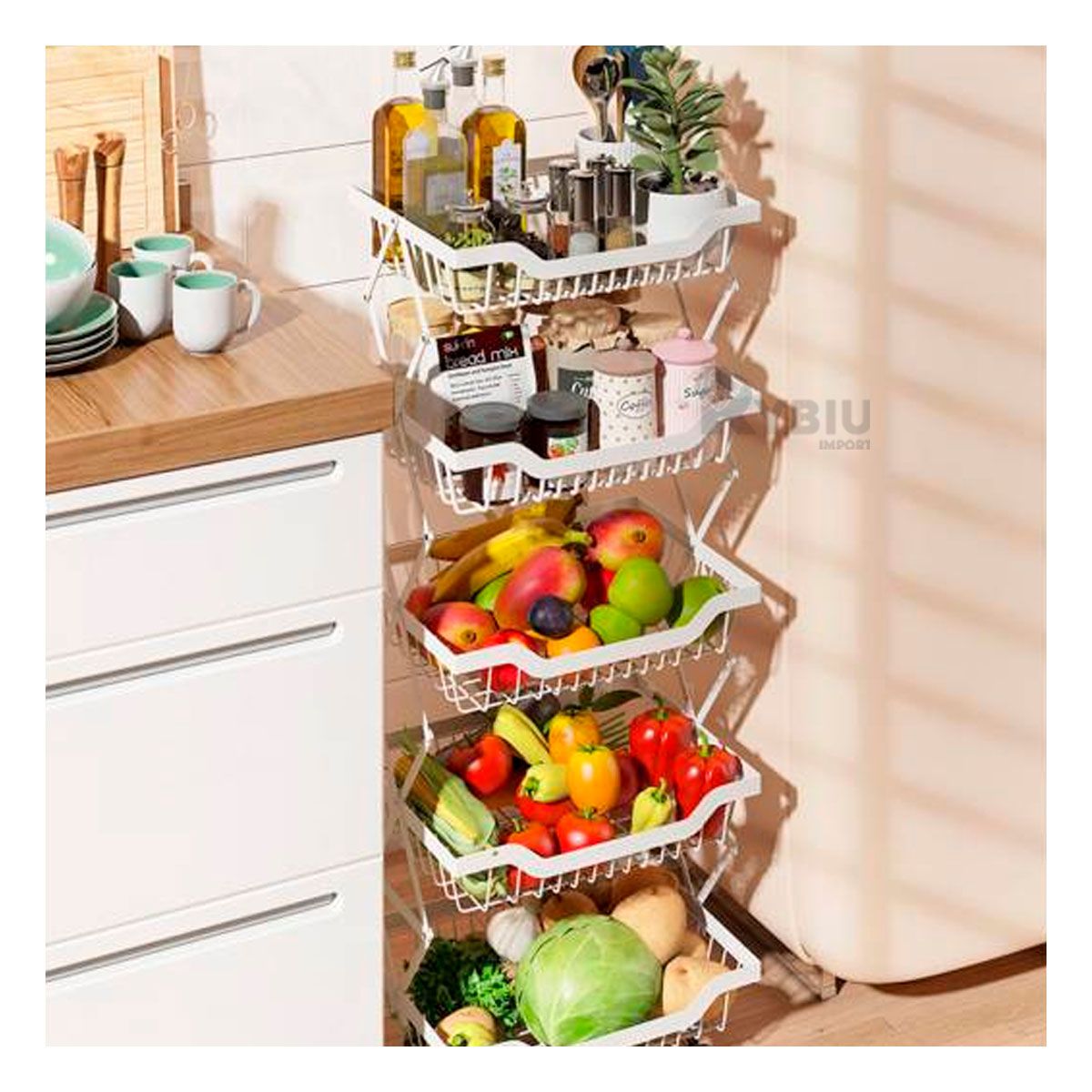 RYBIU IMPORT - Verdulero para Cocina 5 Pisos Blanco Y+Papel de Regalo