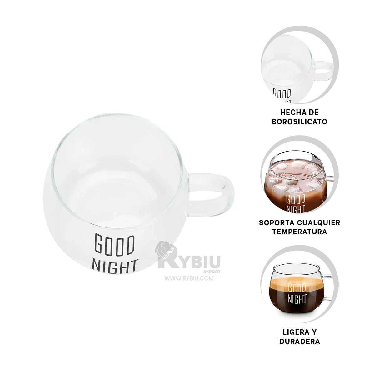 RYBIU IMPORT - Vaso con Asa 350ML Good Night Y+Banderitas Adhesivas