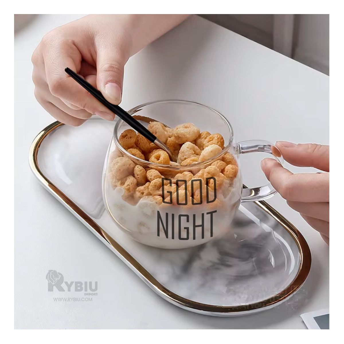 RYBIU IMPORT - Vaso con Asa 350ML Good Night Y+Banderitas Adhesivas