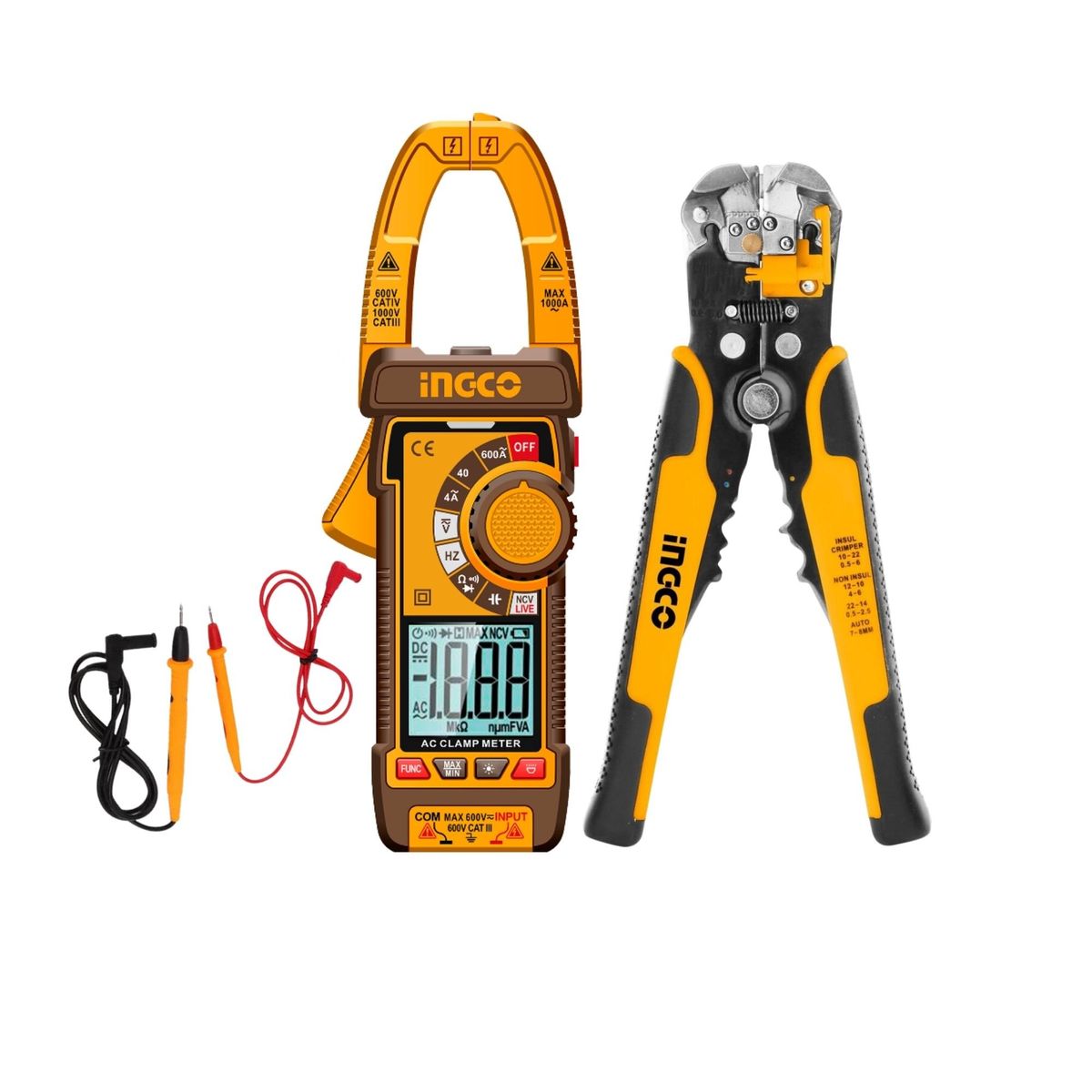 INGCO TOOLS - kit Multimetro pinza amperimetrica + pelacable automático INGCO