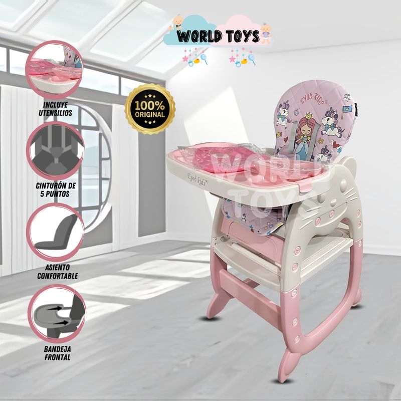 BABY - Silla de Comer 3 en 1 «SMILEY KAT» Pink