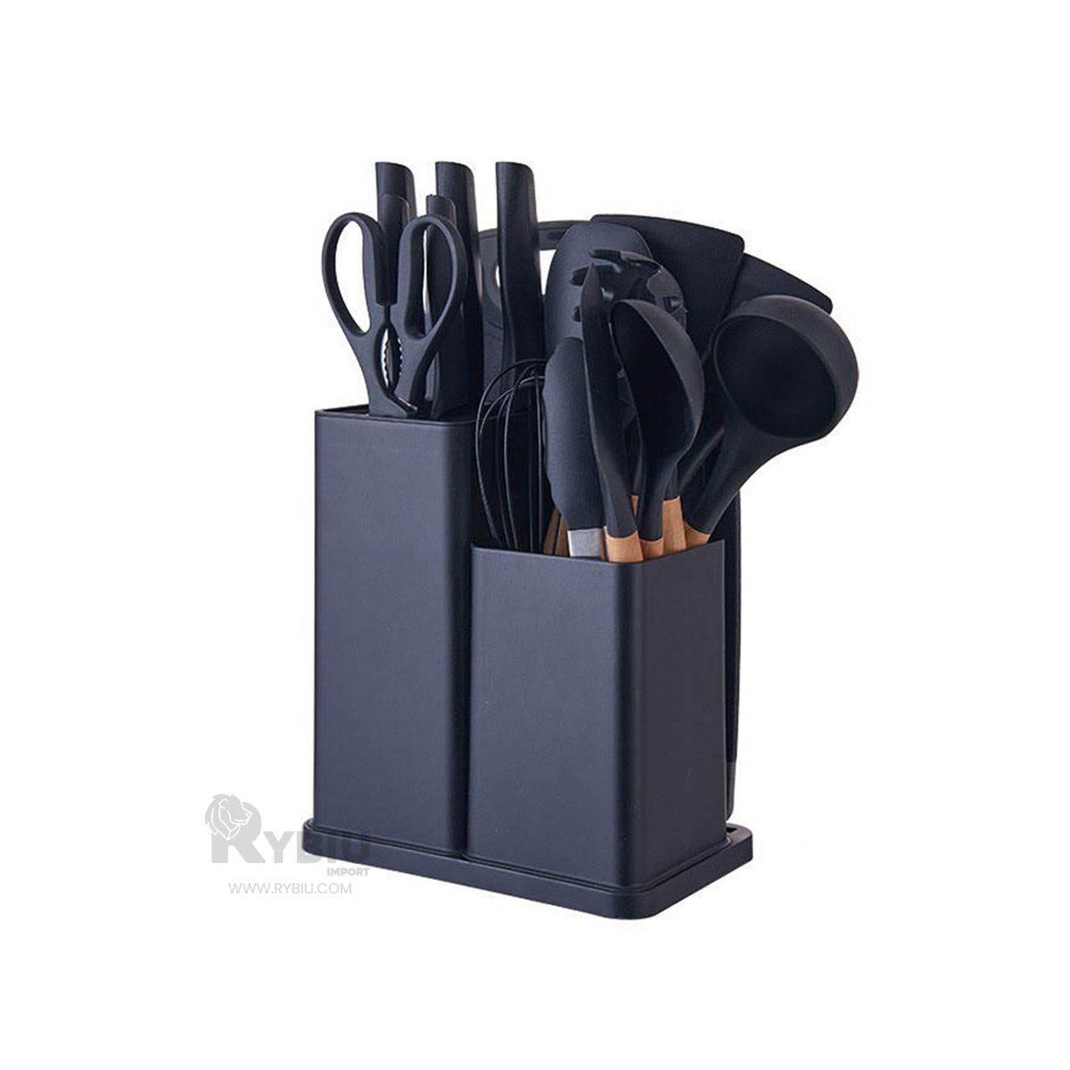 GENERICO - Kit de Cucharones y Utensilios Negro Y+Envoltorio de Regalo