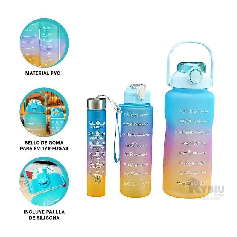 GENERICO - Set de Bidones Trio para Excursiones Celeste Y+Gift Stickers