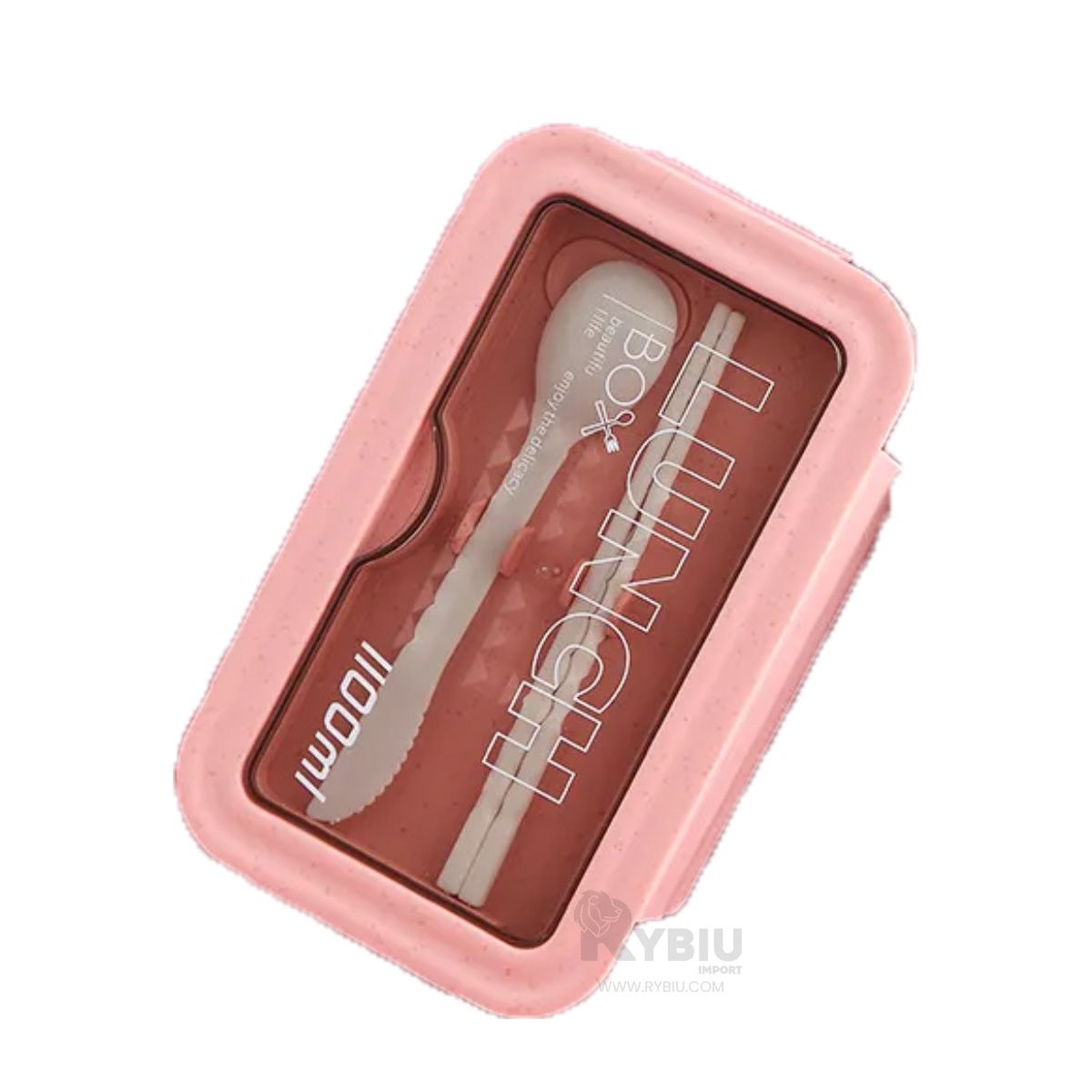 GENERICO - Recipiente con Cubiertos para Comida Rosado Y+Gift Stickers