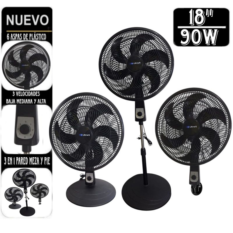 UG ULTRA G - PACK de 2 Ventilador 3 en 1 Silencioso 18"pulgadas de 90W NEGRO