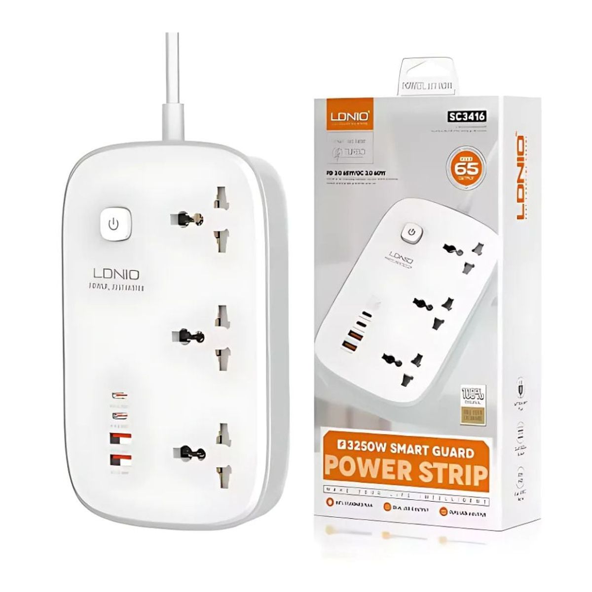 LDNIO - Tomacorriente 3 Puertos con Entrada USB Tipo C LDNIO 65w