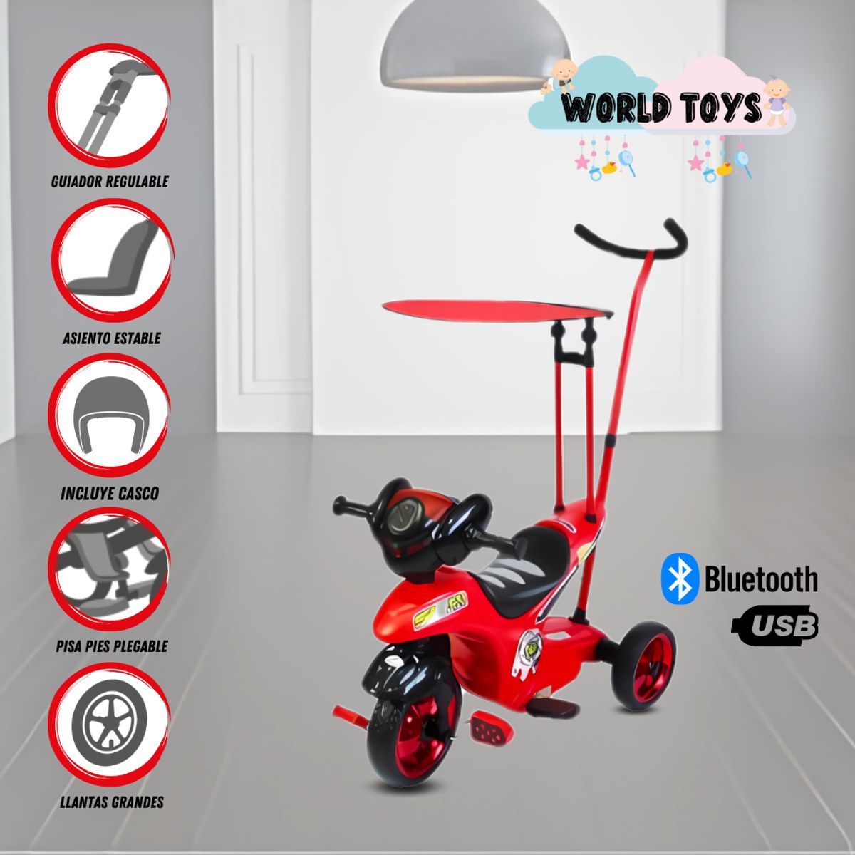 KIDS - Moto a Pedal con Guiador «SPEEDY TRI» Rojo