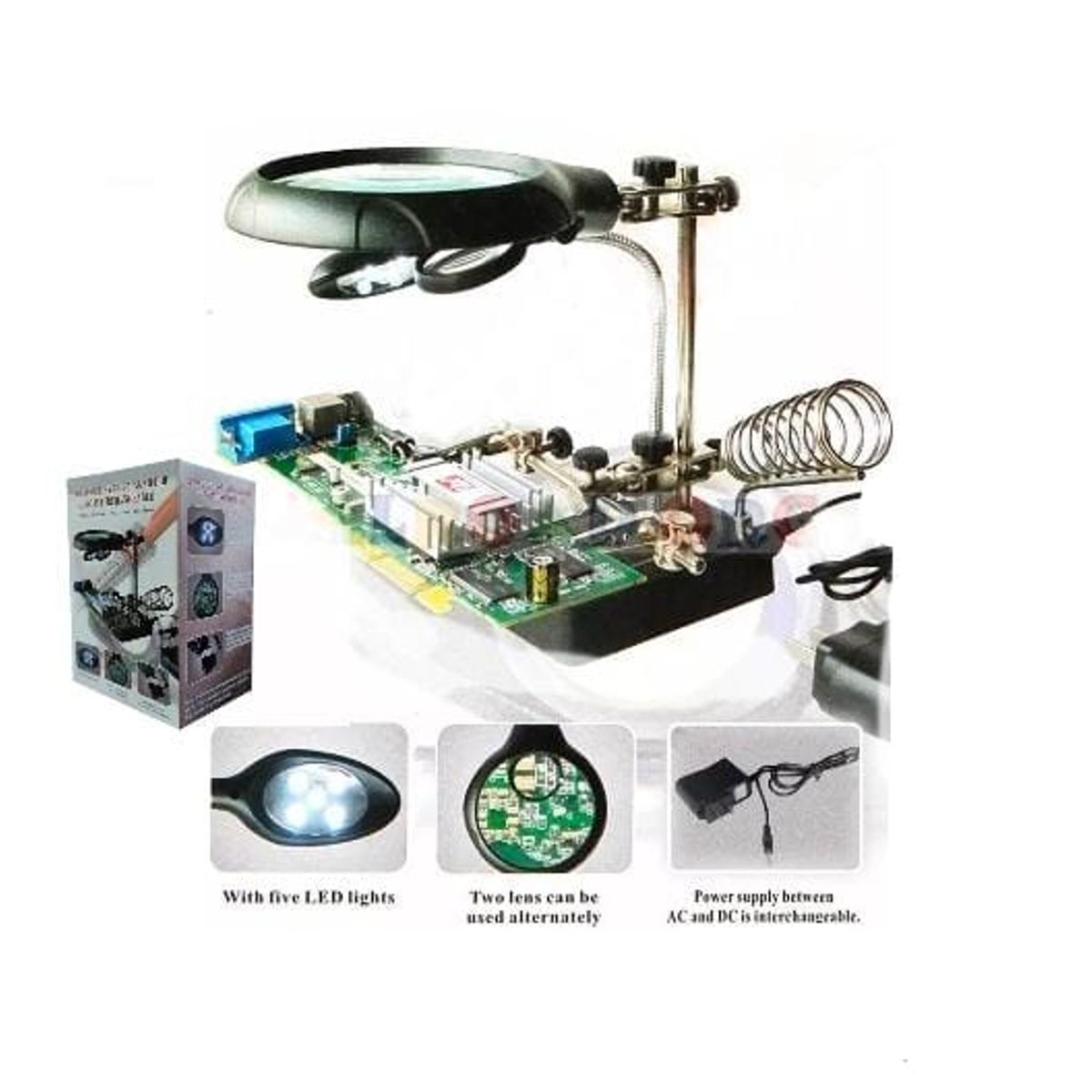 GENERICO - Base Soldar Con Luz Lupa Caimanes Pinzas Soporte Para Cautin