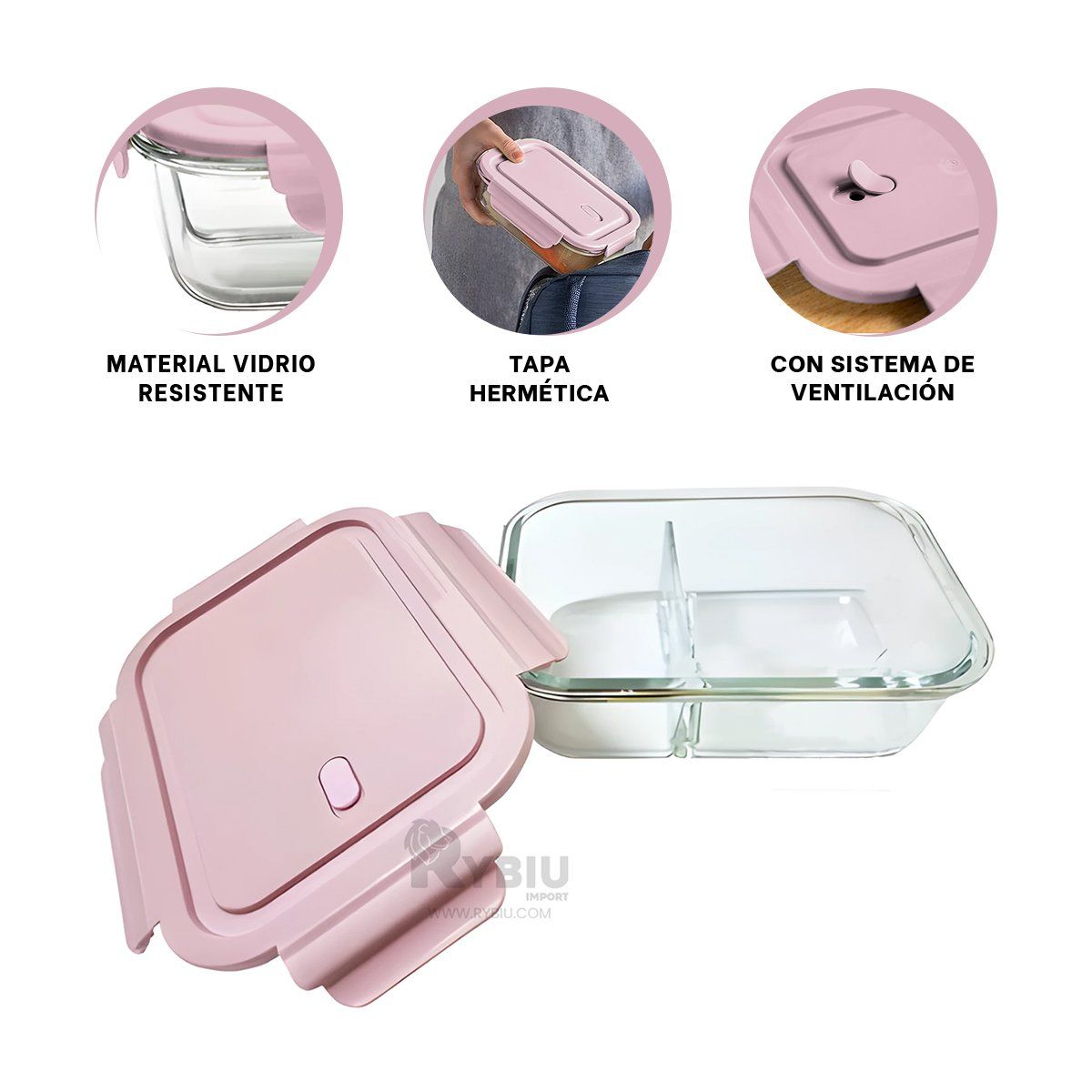 GENERICO - Envase para Alimentos de Tapa Rosado Y+Ligas de Regalo