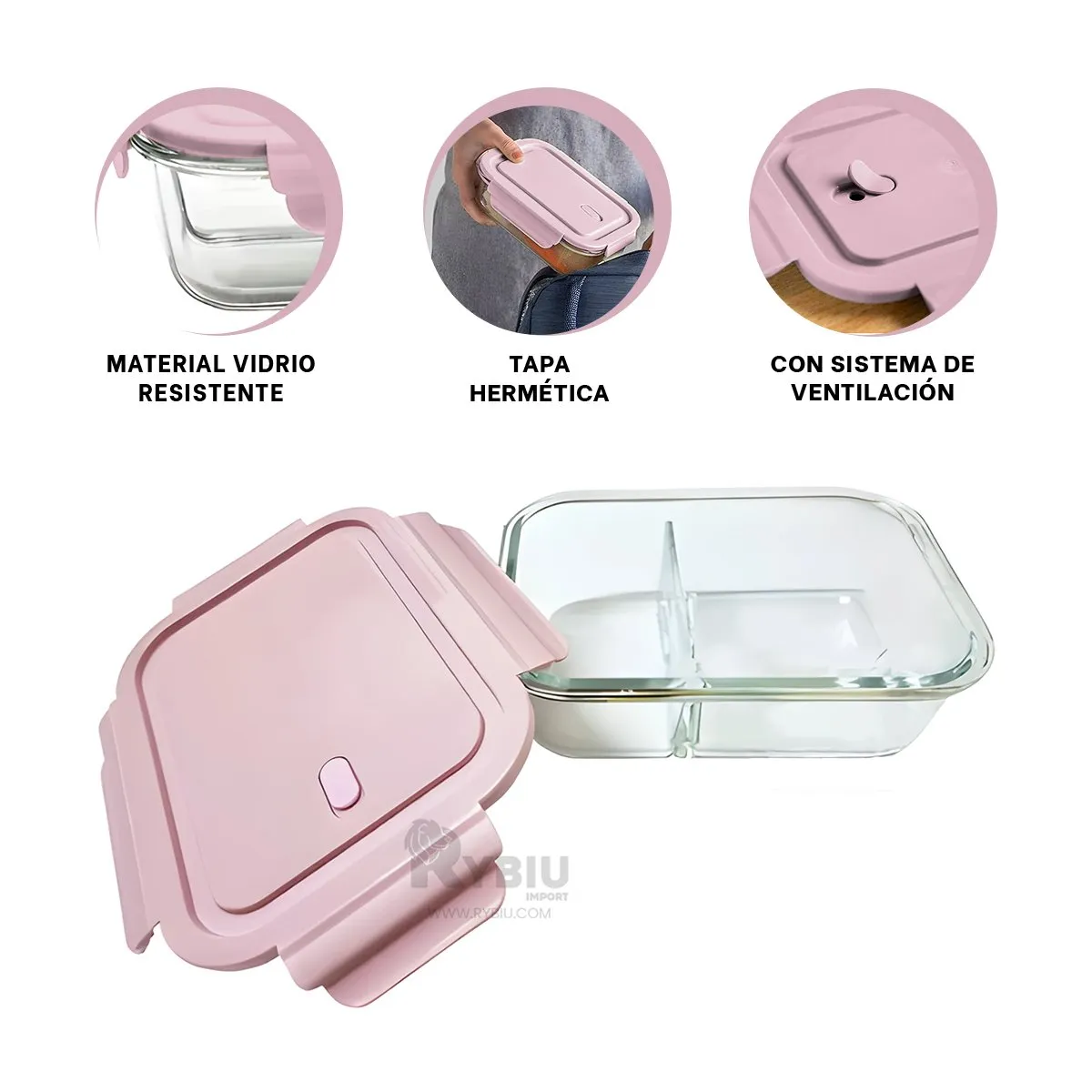 GENERICO - Envase para Alimentos de Tapa Rosado Y+Ligas de Regalo