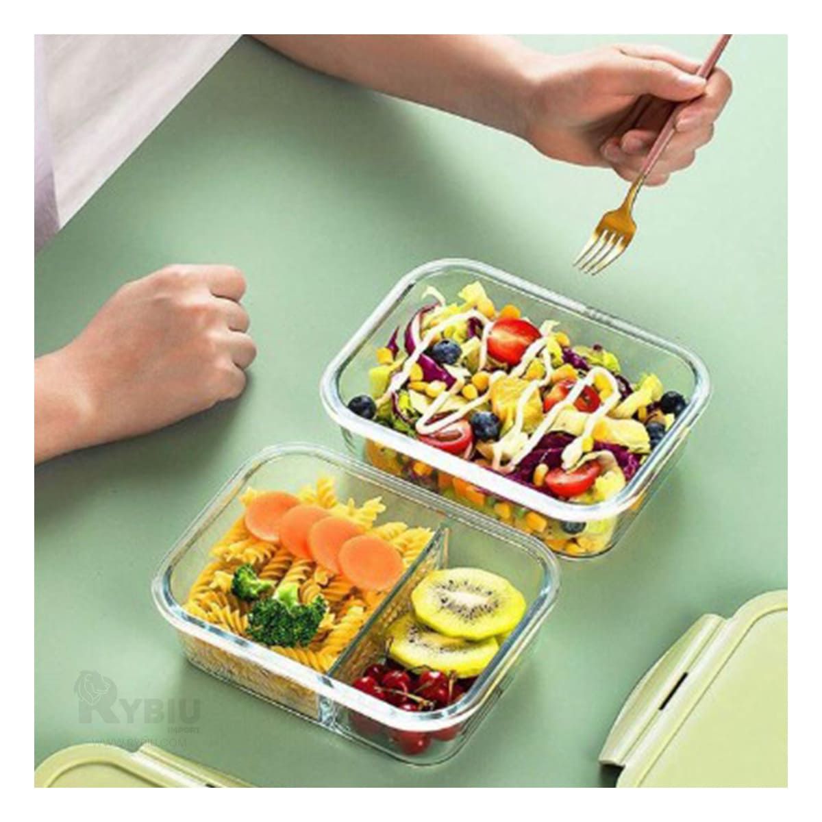 GENERICO - Taper Practico con 2 Divisiones Util con Tapa Verde